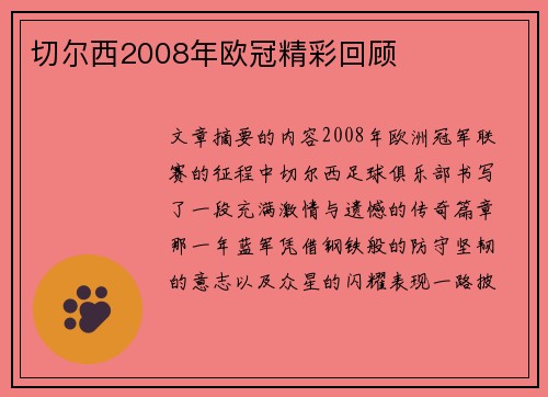 切尔西2008年欧冠精彩回顾